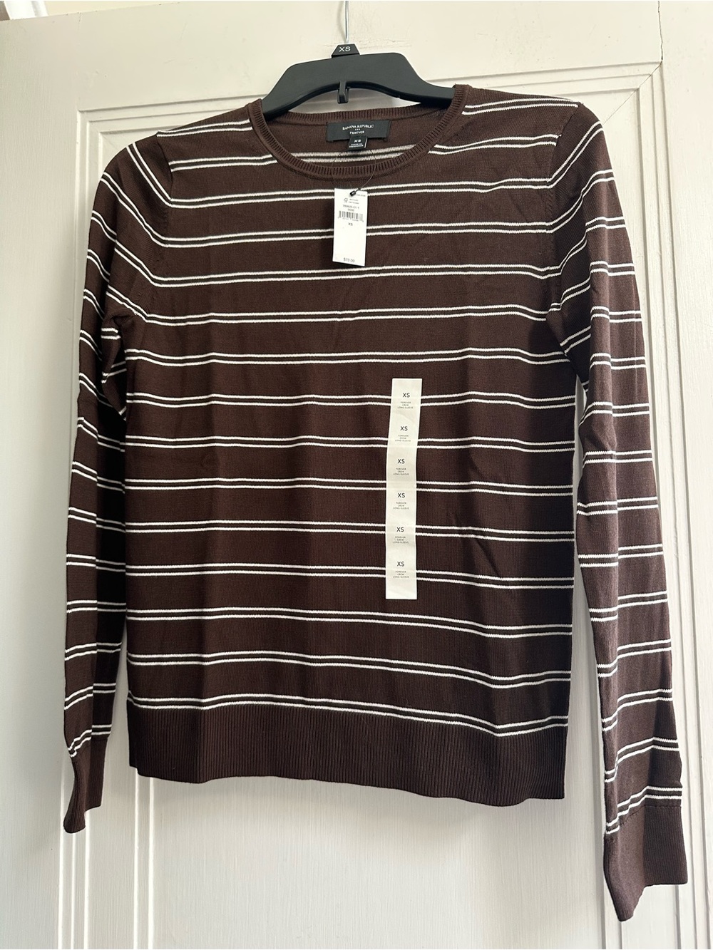 NWT J. Crew Forever Crew Brown & White Striped Sweater - Women’s XS